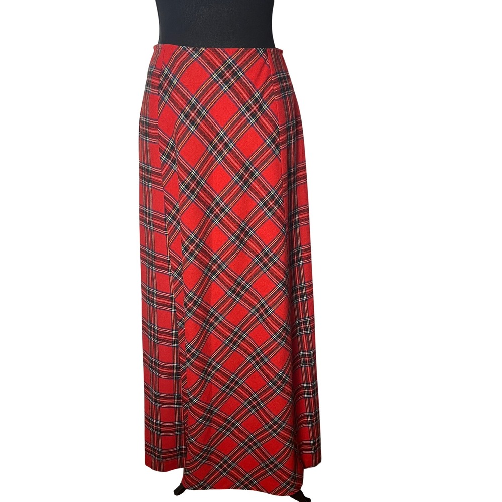 VTG 70s 80s Nordstrom Point of View Red Tartan Plaid Maxi Skirt Wool Lined Sz 8